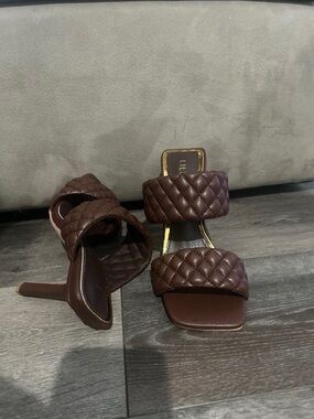 Lola Shoetique Quilted Dark Brown Double-Strap Heeled Sandals